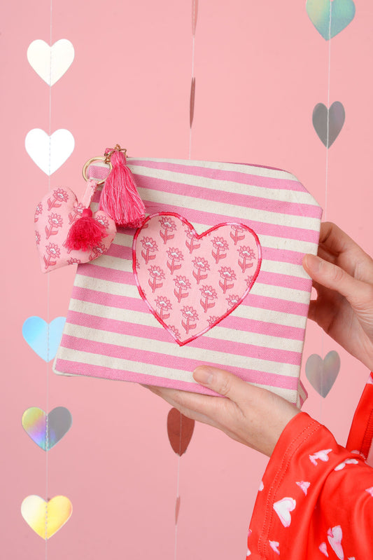PINK STRIPE MEDIUM POUCH