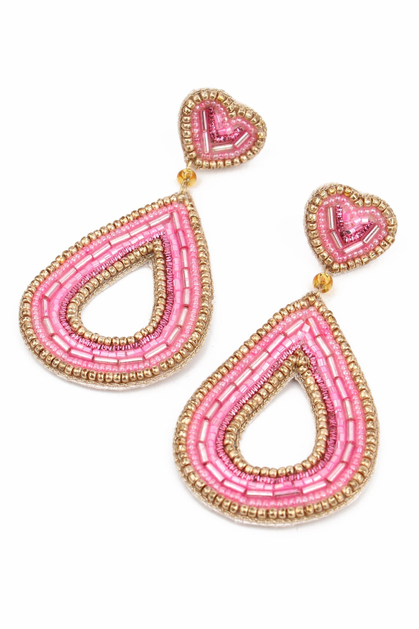 PINK TEARDROP HEART BEADED EARRINGS