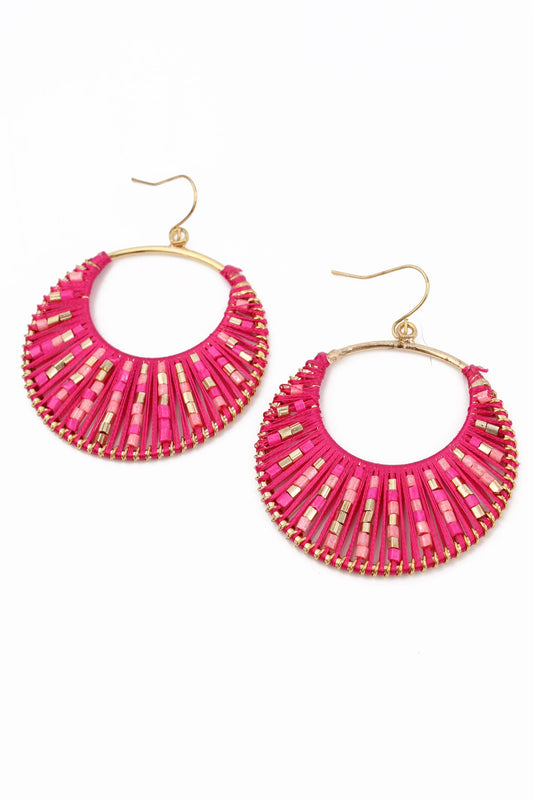 PINK THREAD AND GOLD ROUND EARRINGS