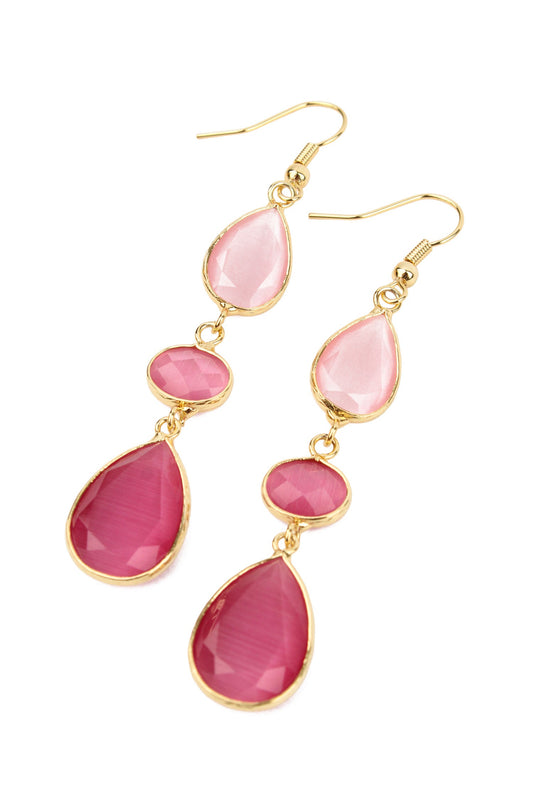 PINK TRIPLE GEMSTONE DROP EARRINGS