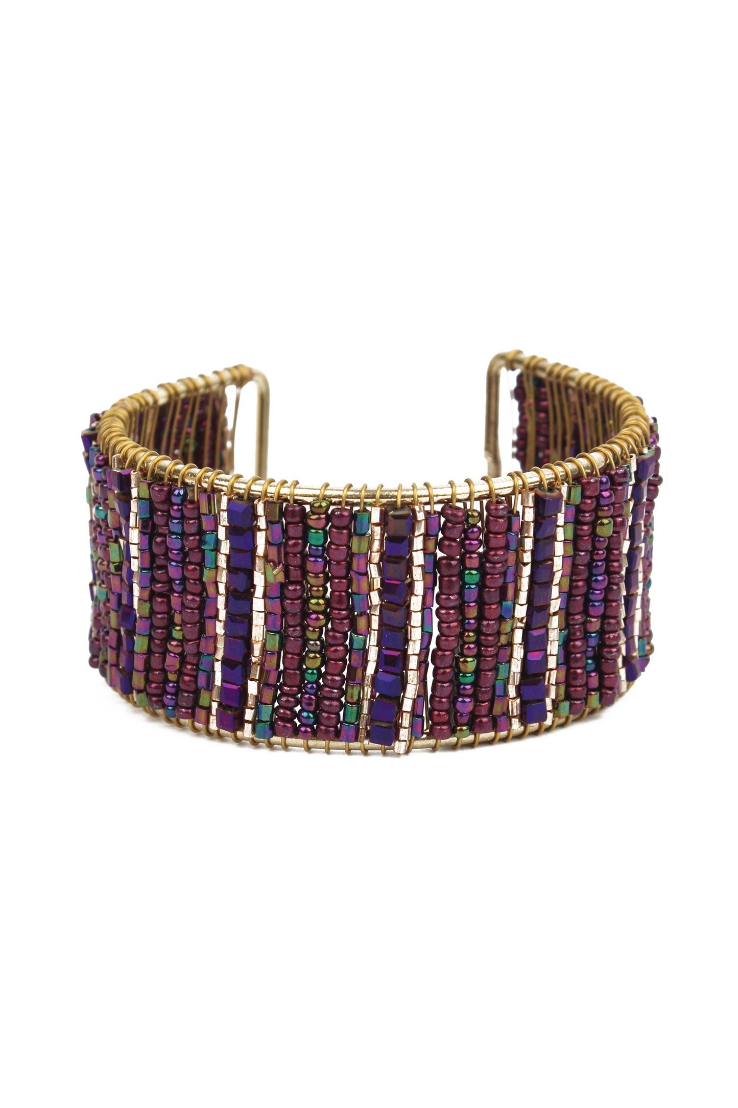 PURPLE WRAPPED BEADED CUFF BRACELET