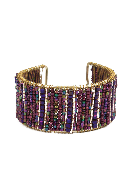 PURPLE WRAPPED BEADED CUFF BRACELET