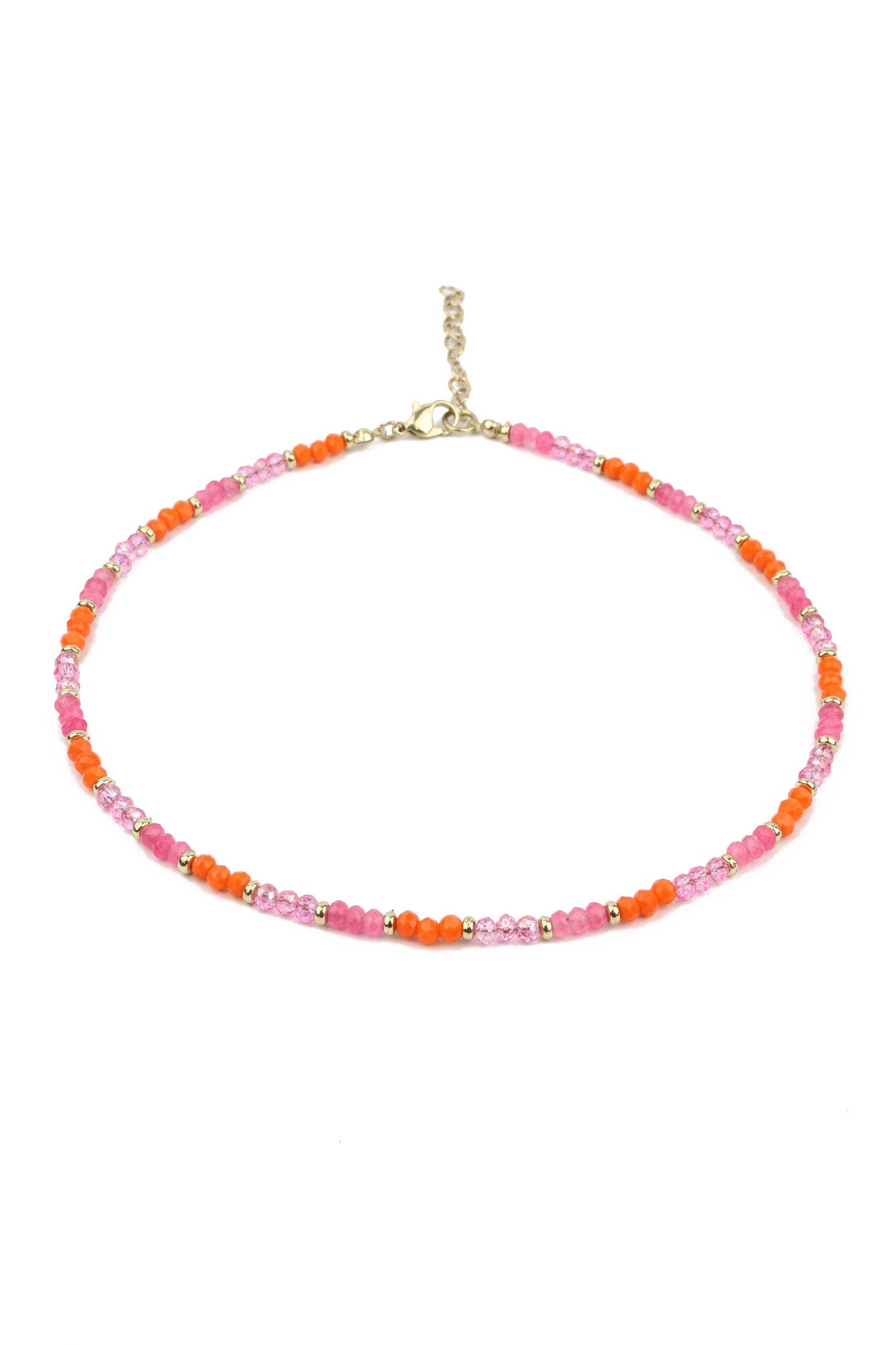 PINK, ORANGE, GOLD BEADED NECKLACE