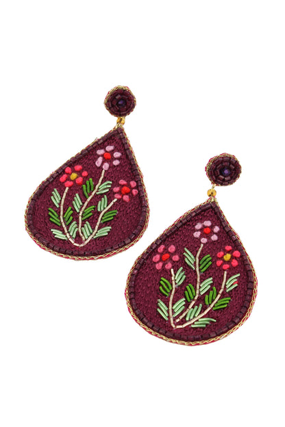 PLUM FLORAL TEARDROP EARRINGS