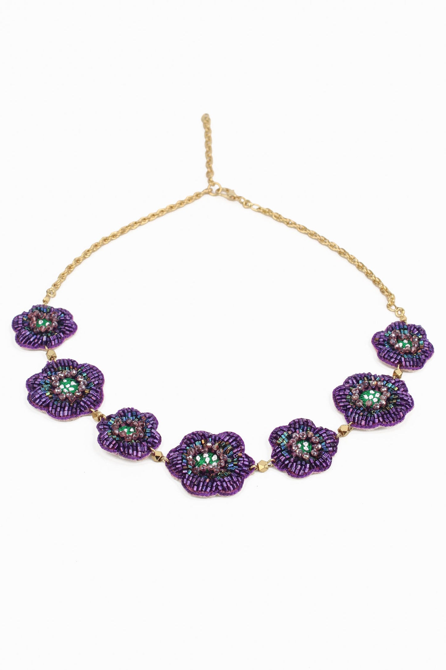 PURPLE COLOUR BEADED EMBROIDERY FLOWER NECKLACE