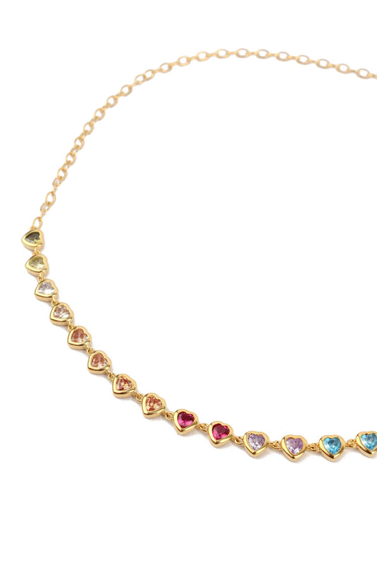RAINBOW FACET HEART CHARM NECKLACE