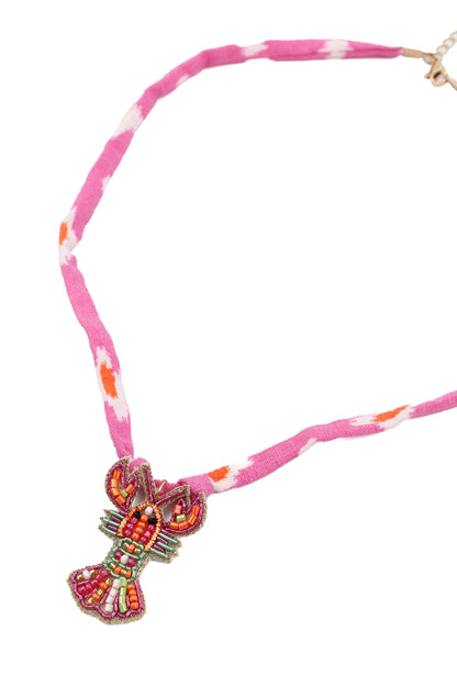 RAINBOW LOBSTER ON FABRIC NECKLACE