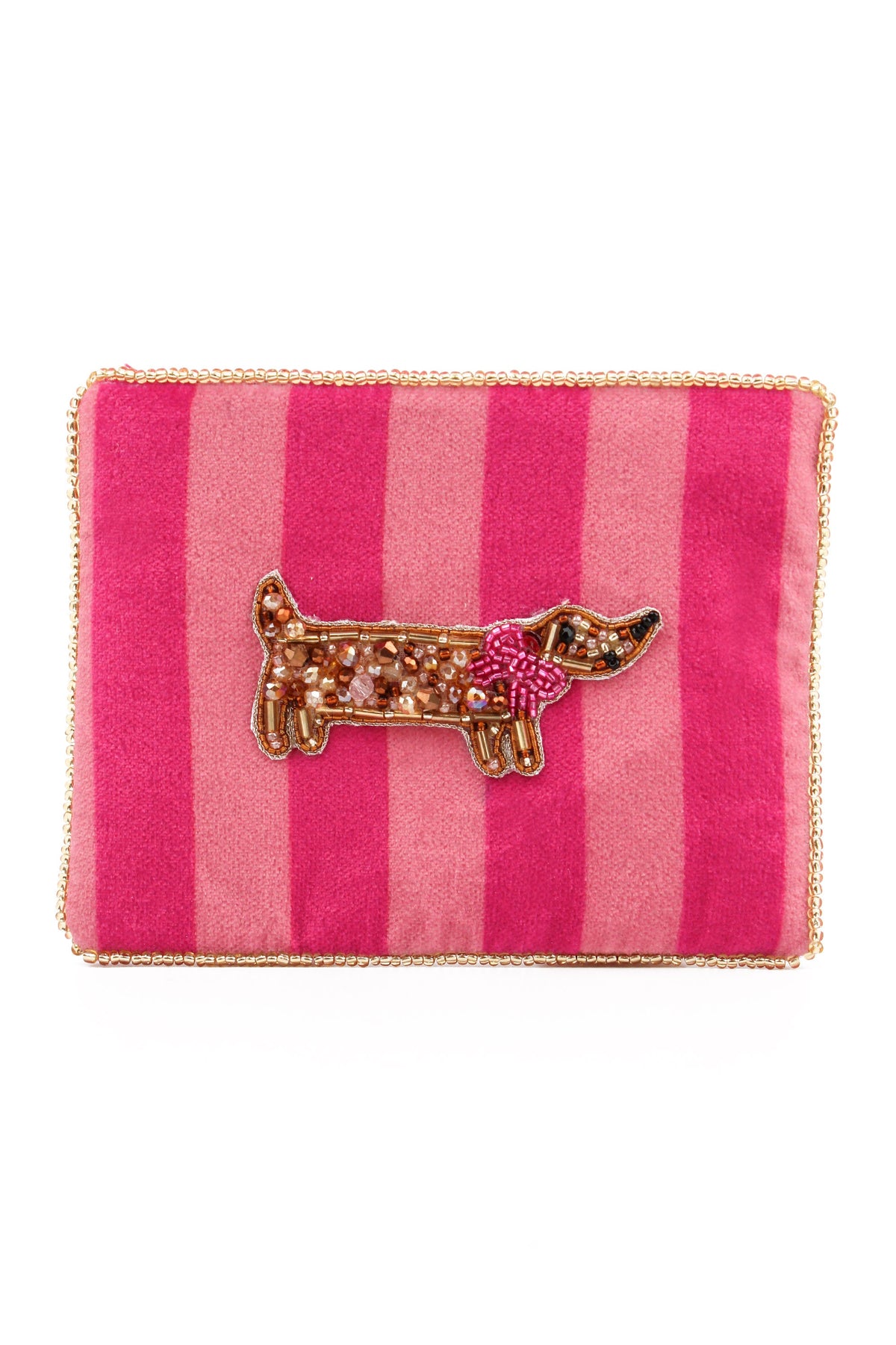 SAUSAGE DOG ON STRIPE SMALL POUCH