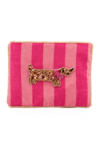 SAUSAGE DOG ON STRIPE SMALL POUCH