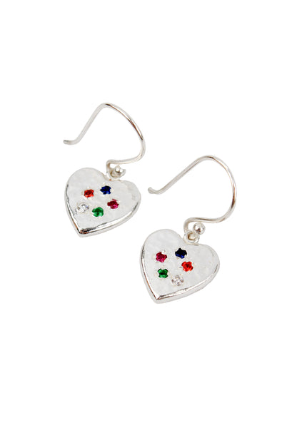 SILVER HEART GEM STUDDED HOOK EARRINGS