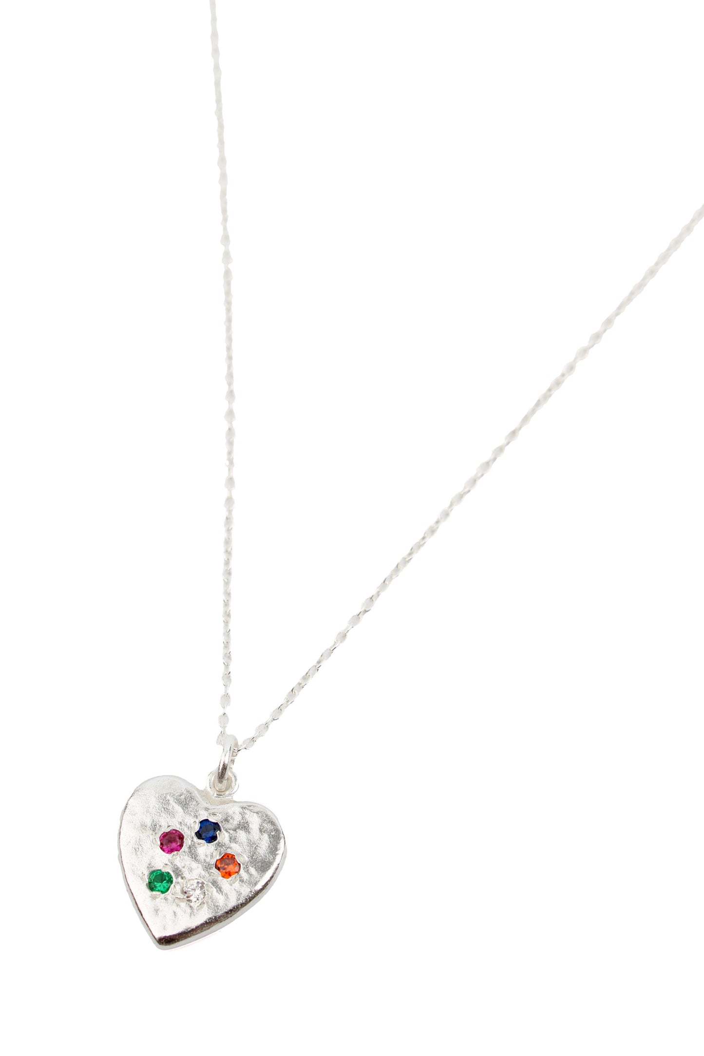 SILVER HEART GEM STUDDED NECKLACE