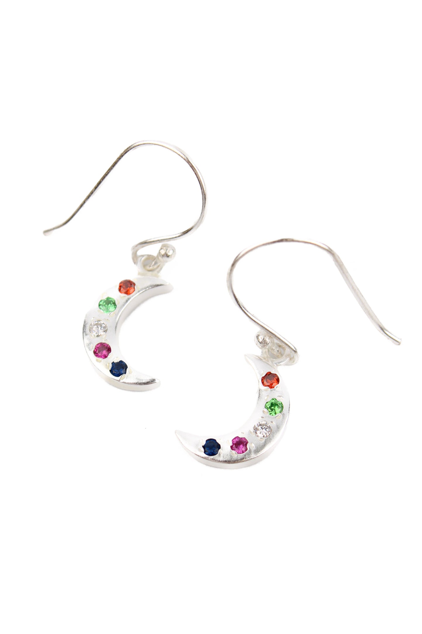 SILVER MOON GEM STUDDED HOOK EARRINGS