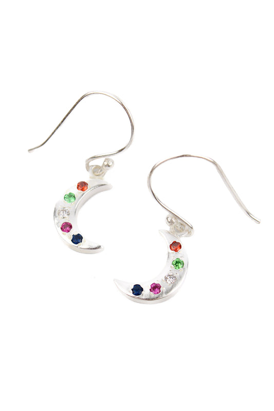 SILVER MOON GEM STUDDED HOOK EARRINGS