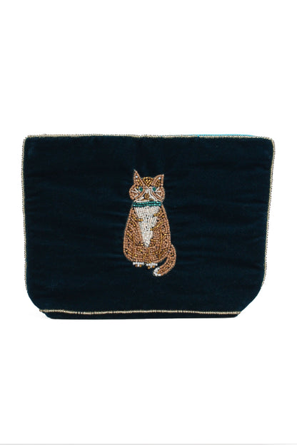 TABBY CAT ON DARK TEAL MEDIUM POUCH