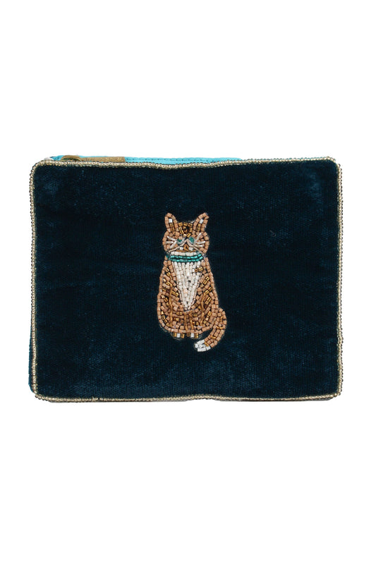 TABBY CAT ON DARK TEAL SMALL POUCH