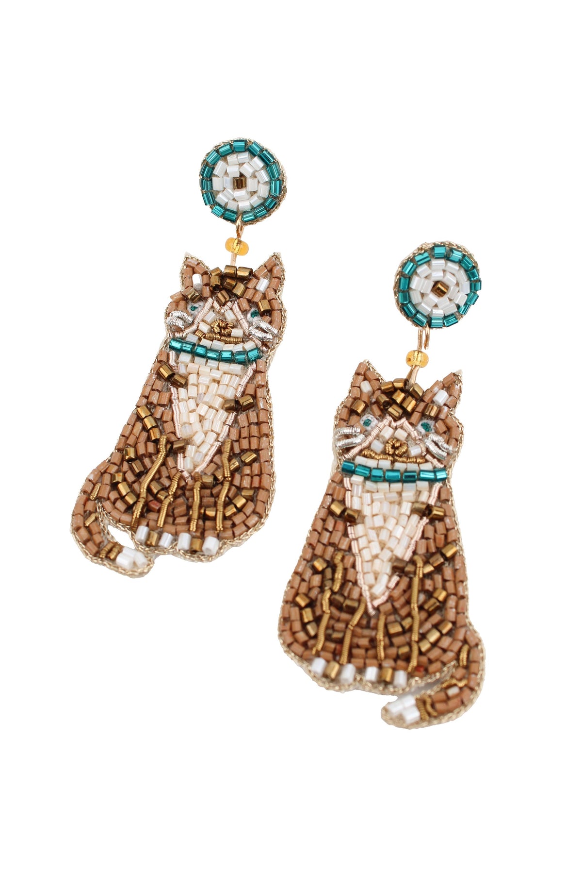 TABBY CAT WITH COLLAR BEADED EARRINGS