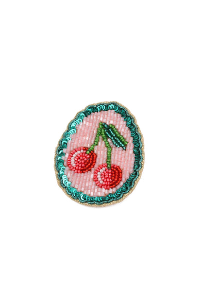 TEAL SCALLOP WITH CHERRY BROOCH
