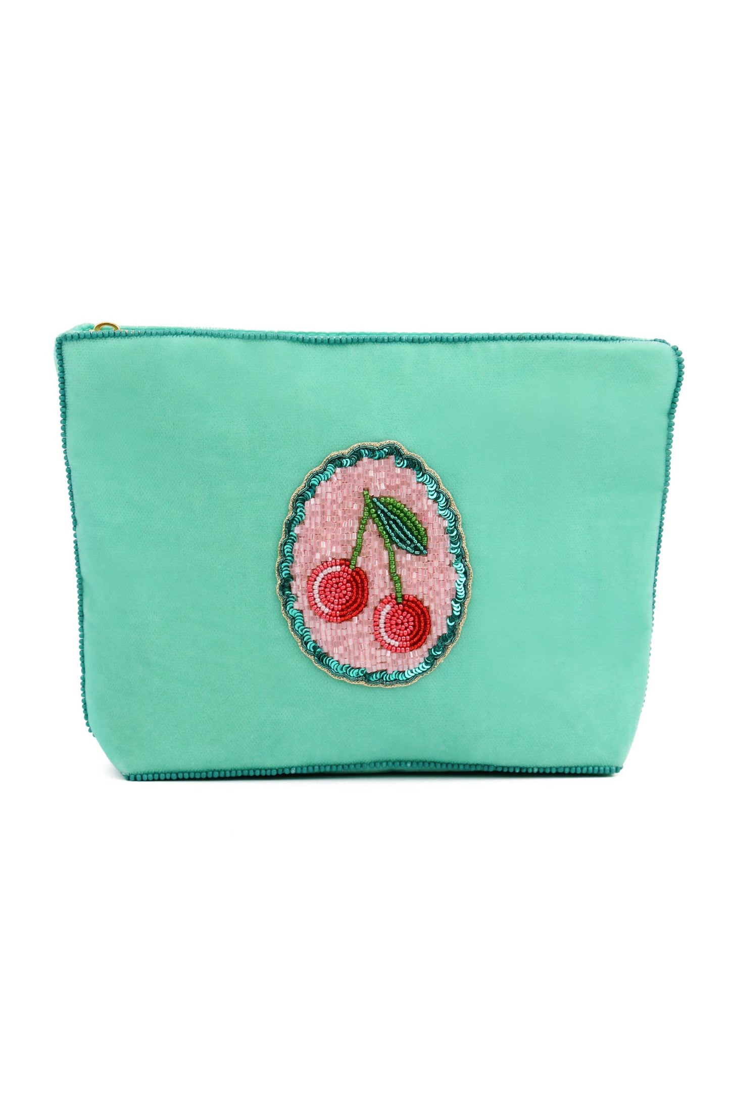 TEAL SCALLOP WITH CHERRY MEDIUM POUCH