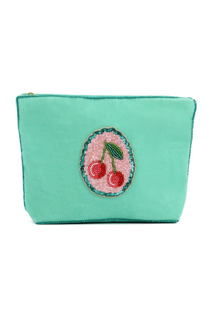 TEAL SCALLOP WITH CHERRY MEDIUM POUCH