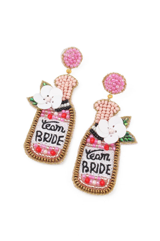 TEAM BRIDE PINK BOTTLE BEADED EARRINGS