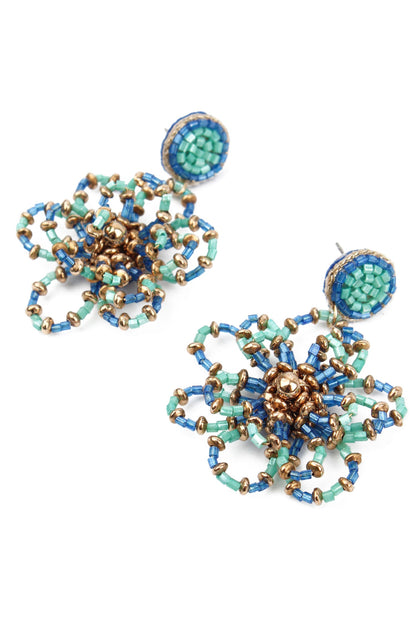 TURQUOISE BEADED FLOWER EARRINGS