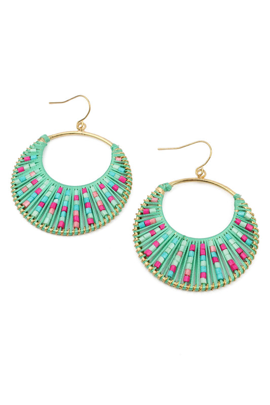 TURQUOISE THREAD AND PINK ROUND EARRINGS
