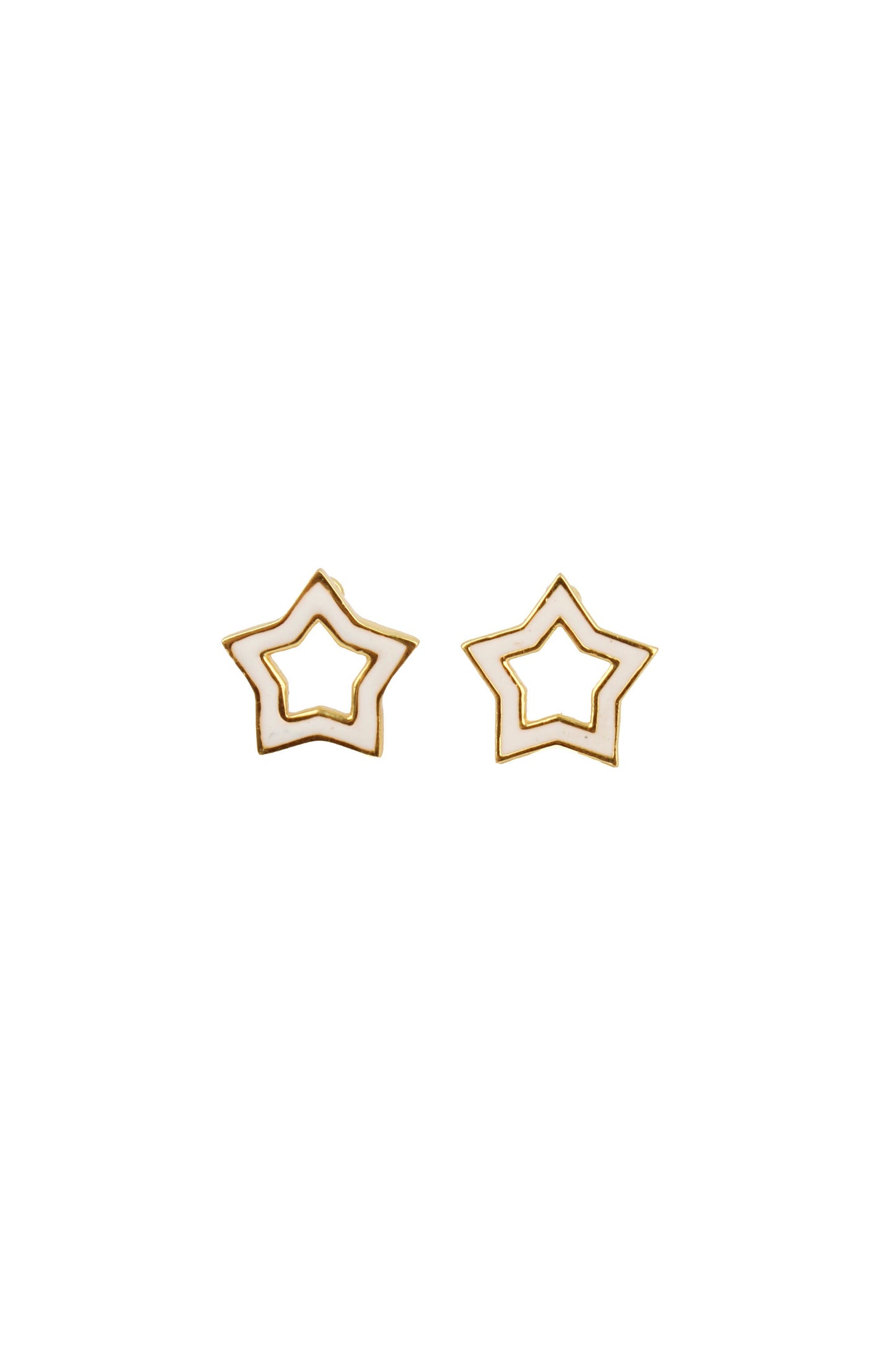 WHITE ENAMEL & GOLD STAR STUDS