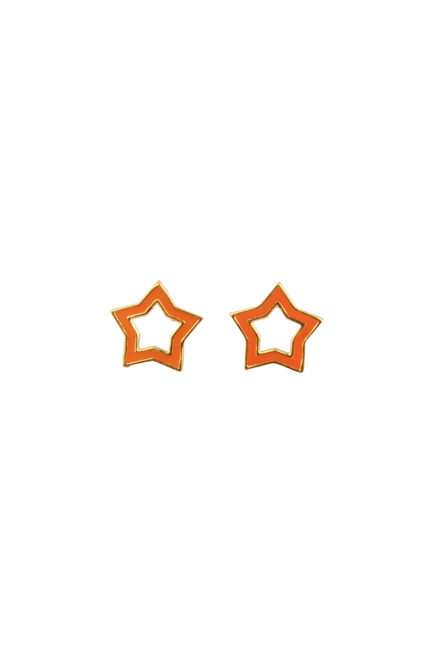 ORANGE ENAMEL & GOLD STAR STUDS