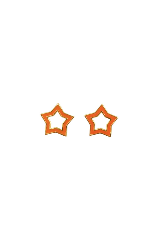 ORANGE ENAMEL & GOLD STAR STUDS