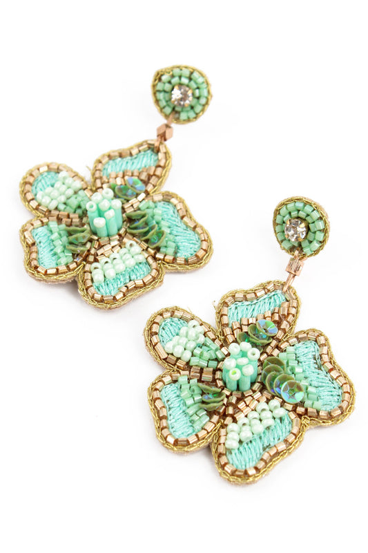 MINT GREEN FLOWER EARRING